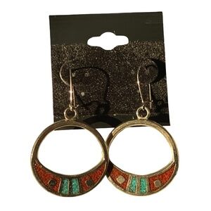 Silver Tone Southwestern Style Inlay Dangle Earrings